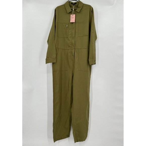 Quince Pants - Quince Cotton Linen Twill Long Sleeve Coverall Jumpsuit sz M Women's Army Green